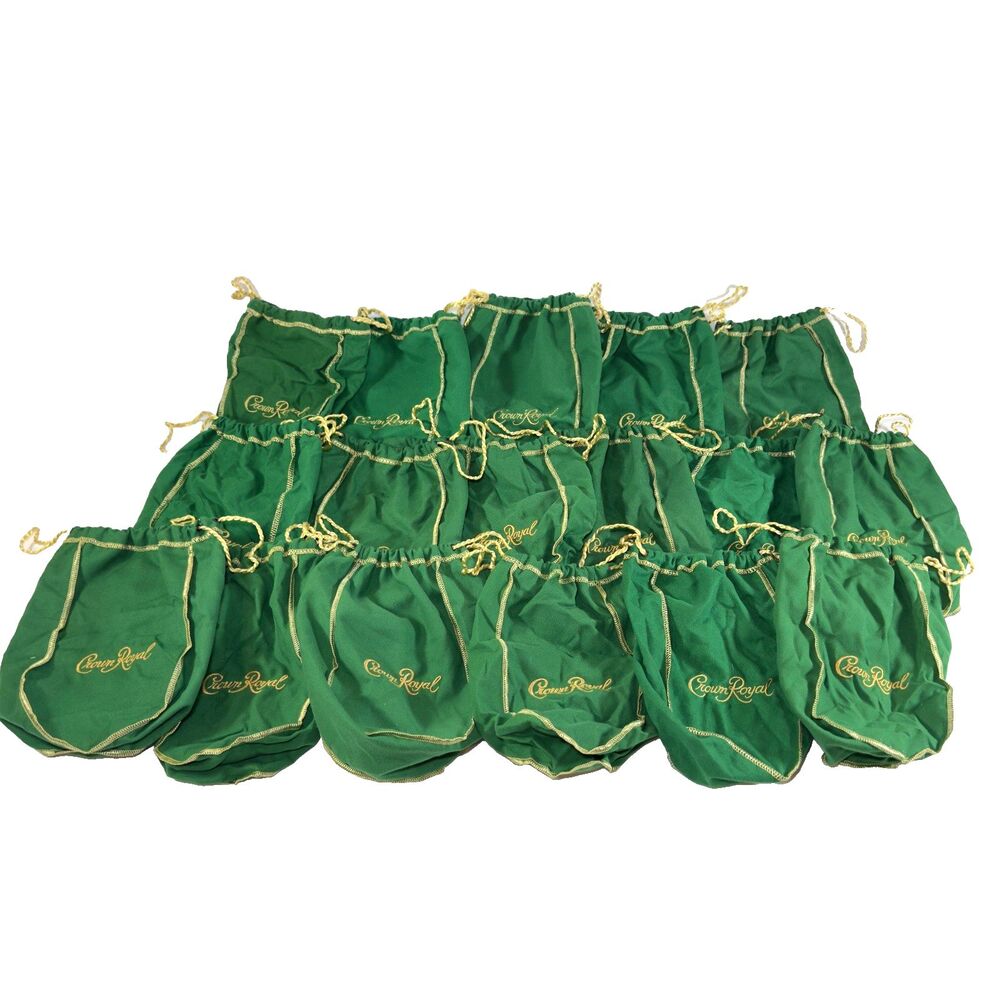 Crown Royal Green Gold Drawstring Bags Small Authentic LOT of 17 - 7x9" Party